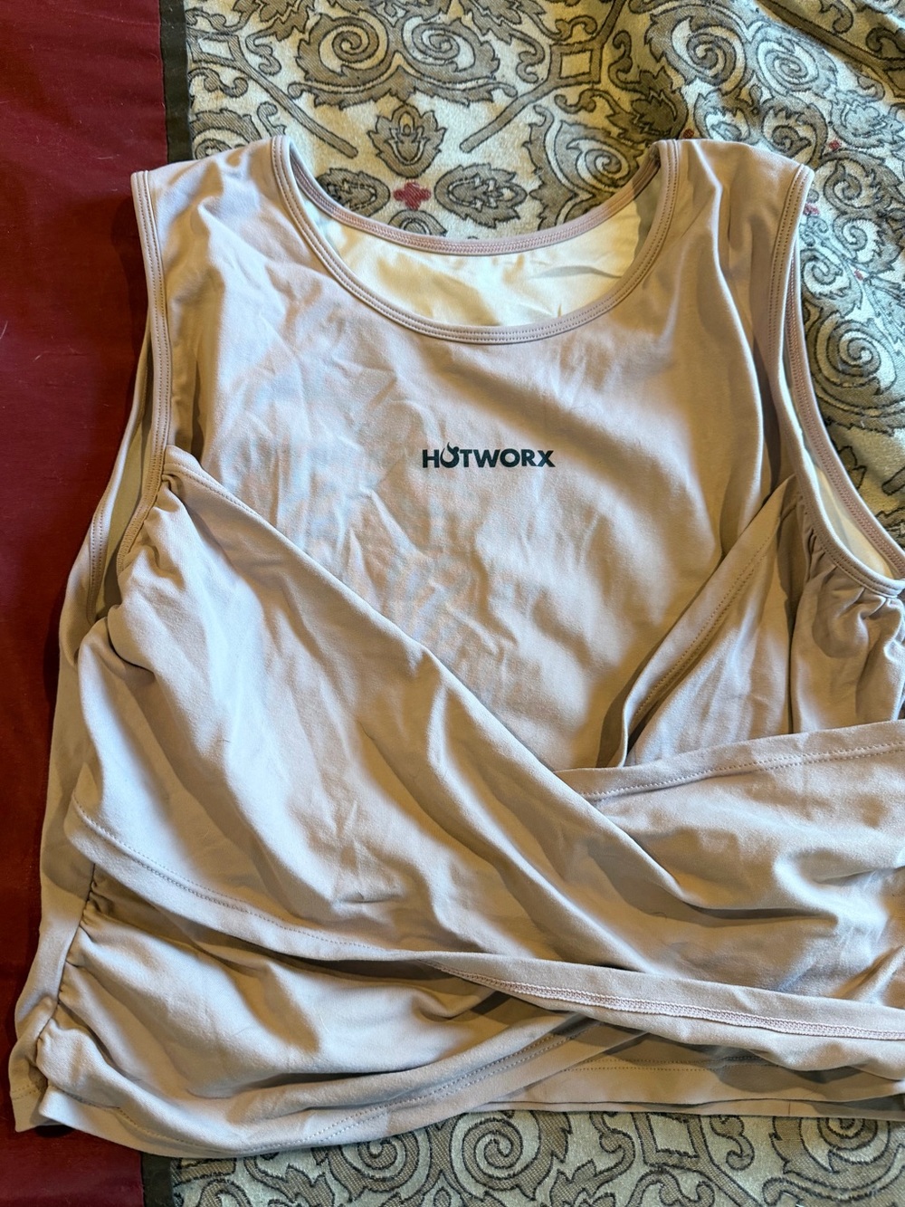 Hotworx Sleeveless Crop Crossover Wrap Tank in Light Pink Mauve Taupe XL